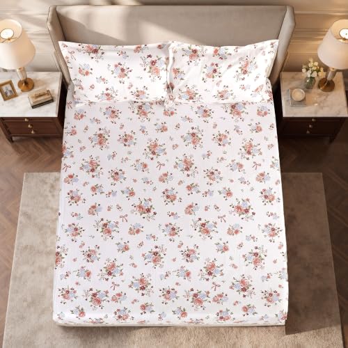 Image of Home Elegance from House of Mytrident | Linen Feel Bed Sheet for Double Bed King Size with Two Pillow Covers | Ultrasoft | Floral 274cm x 250cm | myTrident - Luna Brown