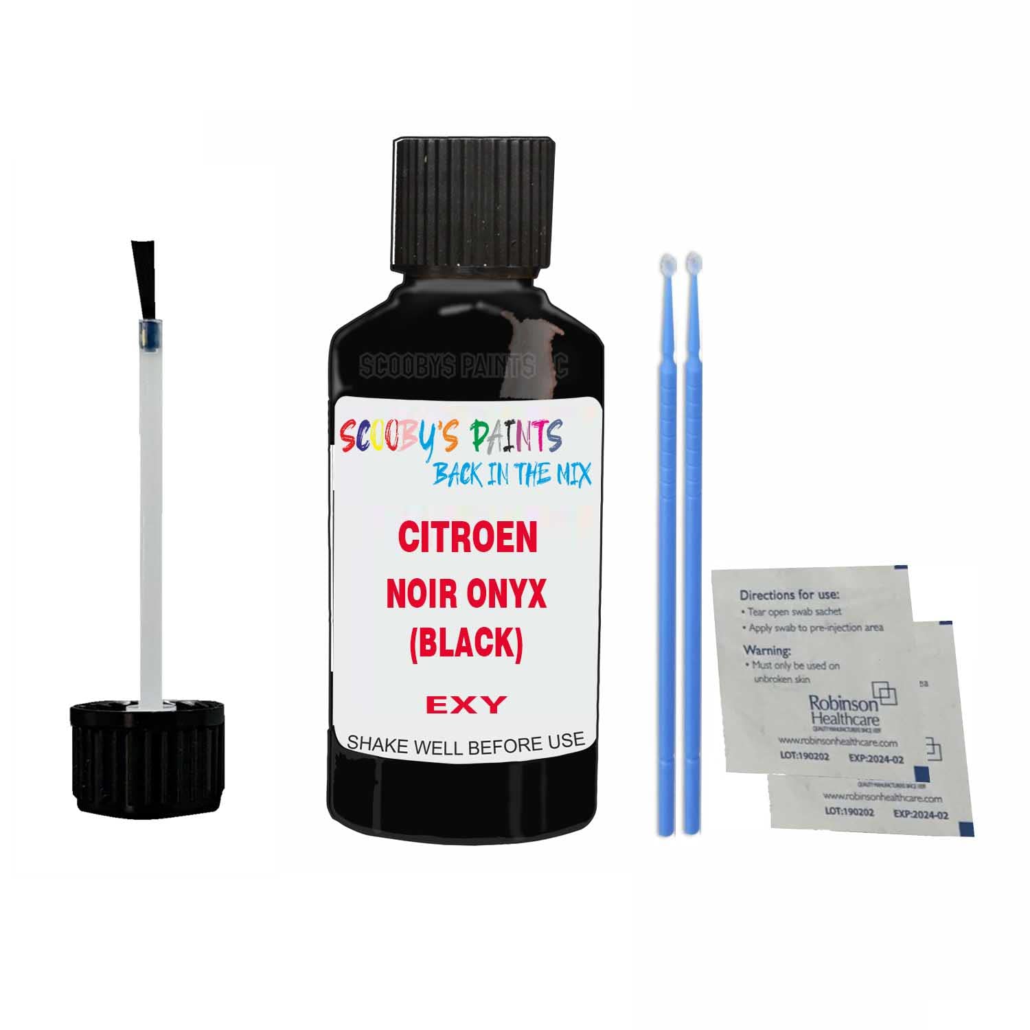 Scoobys Paints Back In The Mix Noir Onyx (Black) Touch Up Paint For Citroen C1 Exy 1980-2021 30Ml Bottle Brush Scratch Stone Chip Repair Pen