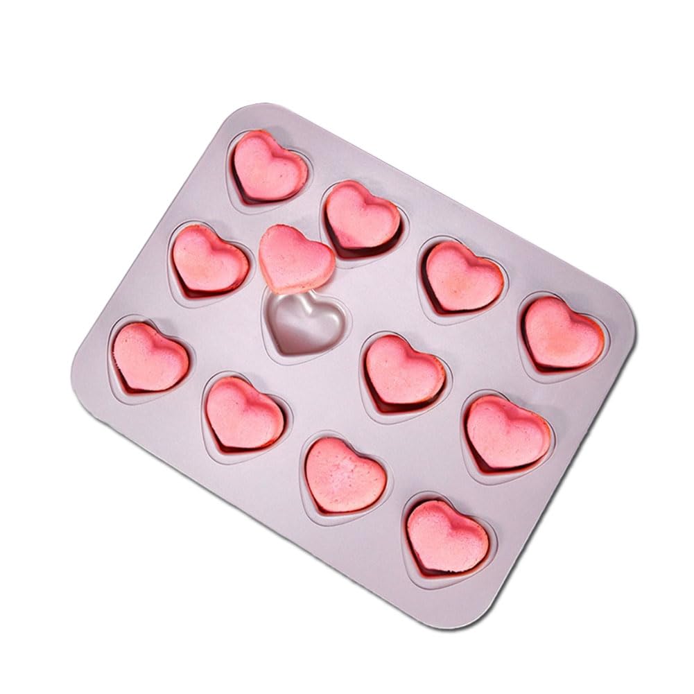 CANDeal Moule À Muffins En Forme De Cœur À 12 Cavités Pour Mini Gâteau Au Cœur, Plaque De Cuisson Antiadhésive Pour Four Madeleine, En Acier Au Carbone Robuste