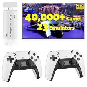 HRYYDS 2025 Retro Gaming Console Pro 4K HDMI with 40,000+ Built-in Classic Video Games – Plug & Play Game Stick for TV with 2 Wireless Controllers | 23 Emulator Support 64GB