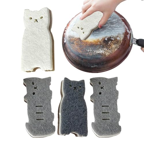 Esponja De Cocina Para Gatos, 4 Esponjas Para Lavar Platos Con Forma De Gato Lindo: Herramientas Multifuncionales Para Lavar Platos Del Hogar, Fregador De Paño Reutilizable Para Cocinas Domésticas Y C
