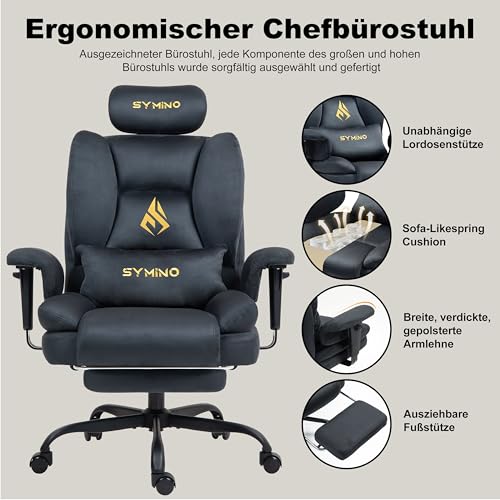 Symino Gaming Stuhl Chefsessel Bürostuhl Ergonomisch, Wildlederimitat Schreibtischstuhl mit Fußstütze Höhenverstellbarer Office Chair Computerstuhl 130kg, Grau – Bild 5