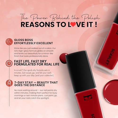 Image of SCARLET Vegan Nail Polish Red Color | Long Lasting Chip Resistant Formula | Quick Dry Glossy Finish | Non Toxic & Cruelty Free Nail Paint for Women | 10 ml