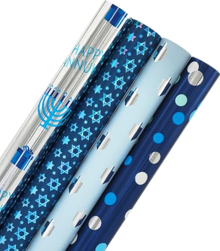 The Dreidel Company 4-Pack Hanukkah Theme Gift Wrap Design Chanukah Roll 17.5 X 180 (15 Ft.) Inch Sheet Chanukah Wrapping Paper