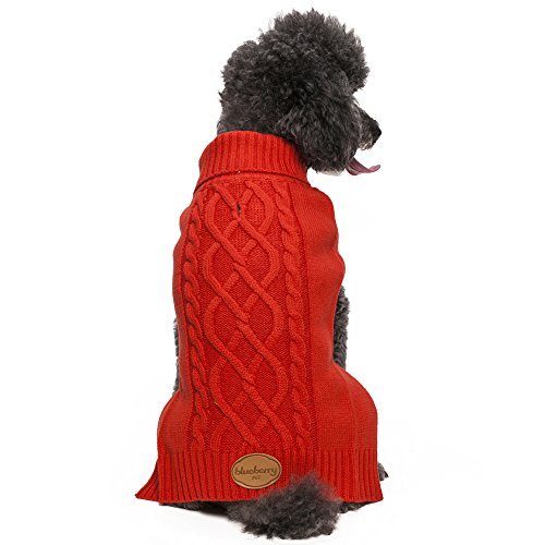 Blueberry Pet Classic Cable Knit Tomato Red Dog Sweater, Back Length 16