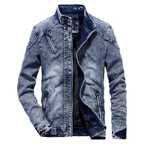 amropi Chaqueta Vaquera de Hombre Jean Abrigo con Cuello Alto y Cremallera Corte Ajustado Jacket Azul, S