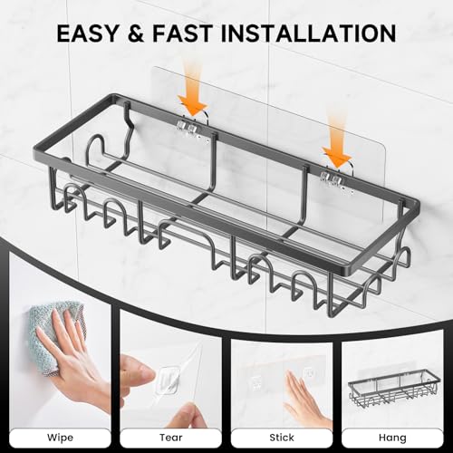 Image of Shower Caddy, 5 Pack Shower Shelves for Inside Bathroom, Rustproof Adhesive Bathroom Organizer with Soap Holder, No Drilling Washroom Organizers and Storage for Bathtub Room /Kitchen /Home, Grey