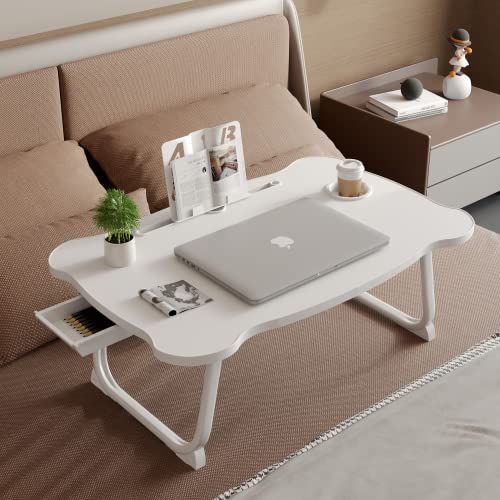 Foldable Laptop Bed Table Lap Desk Stand, Serving Tray Dining Table With Slot, With Foldable Legs & Cup Slot，Notebook Stand Holder, Working, Watching Movie On Bed/Couch/Sofa/Floor (White) #TOP5