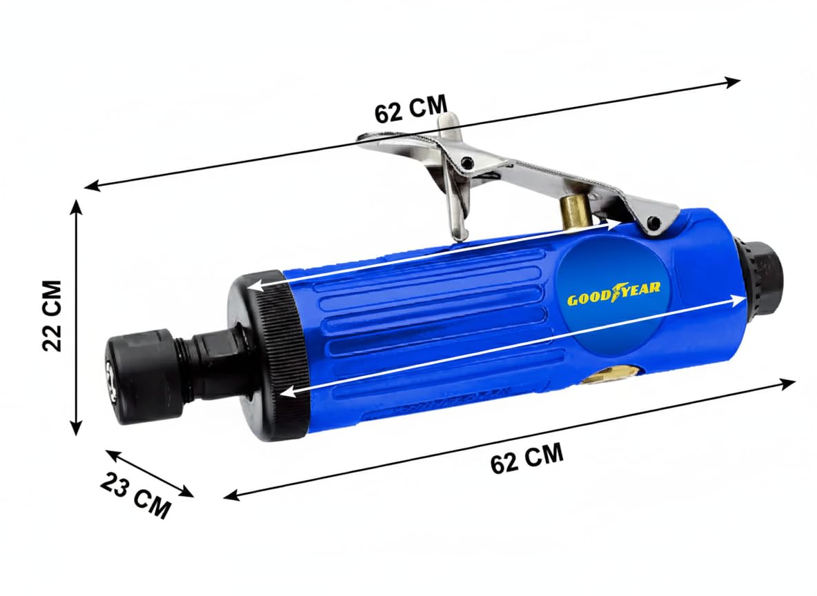 Goodyear - Smerigliatrice diritta pneumatica professionale 22000 rpm 1/4" e 1/8", lega di alluminio, kit con 10 pietre per affilare, 2 mandrini e accessori inclusi (Amoladora recta)
