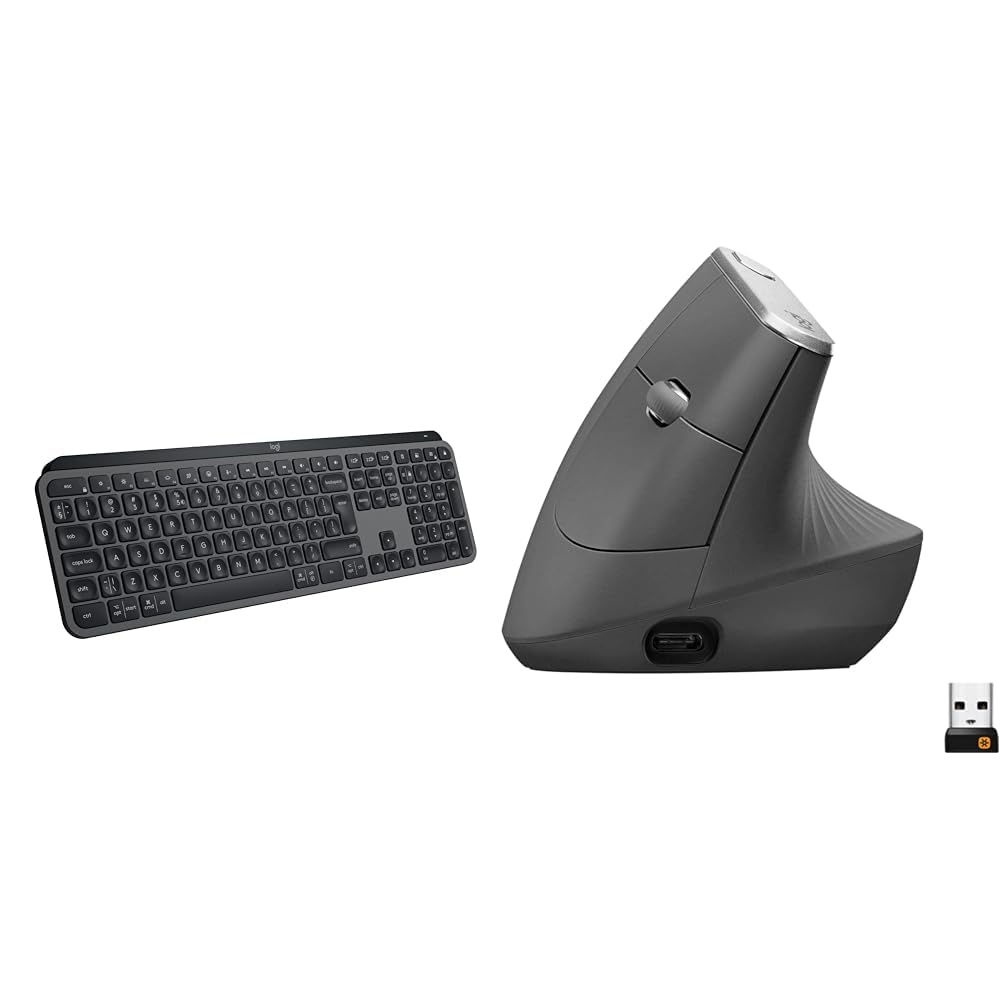 Logitech MX Keys S, Tastiera Wireless, Profilo Basso, Tasti Programmabili, Retroilluminazione & MX Mouse Verticale Wireless Ergonomico, Multi-Dispositivo, Bluetooth o 2.4GHz Ricevitore