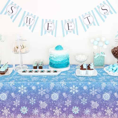 3 Pack Winter Snowflake Plastic Tablecloth Decorations, Blue and Purple Snowflake Winter Wonderland Disposable Table Cover for Christmas Holiday New Year Party Supplies Decorations, 54x108 Inch by Zachely - Image 5