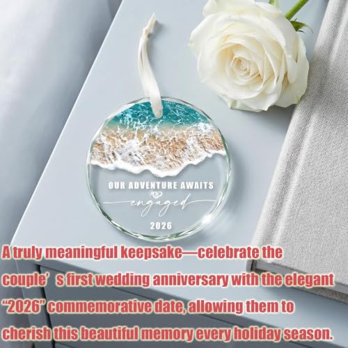 2026 Engagement Gifts for Couples - Our Adventure Awaits Glass Ornament - Bride-to-Be Engagement Gift, Couple - Fiance/Fiancee Christmas Decoration Party Supplies - Image 3