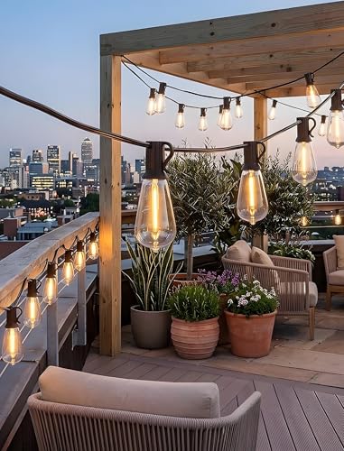 Image of 20FT ST40 LED Outdoor String Lights with 22 Shatterproof Vintage Edison Bulbs, Patio String Lights Waterproof for Backyard Porch Garden Balcony Party Bistro Decorations,2700K Warm White, Black Wire
