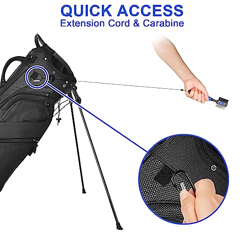 THIODOON 2 Pack Golf Club Cleaner Brush with Retractable Spike 2FT Extension Cord and Carabiner Lightweight Golf Club Groove Cleaning Brush Tool for Irons and Woods Comfortable Handle Grip