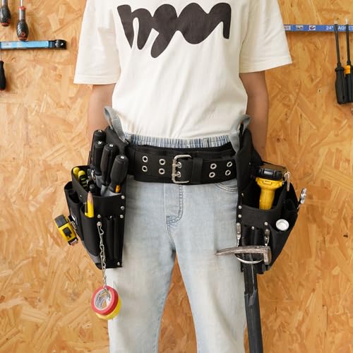 Image of MELOTOUGH Electrician Tool Belt Set, Padded Work Rig with detachable Tool Pouches and Utility Apron, Combo Harness with Carry Handles for Carpenter Construction