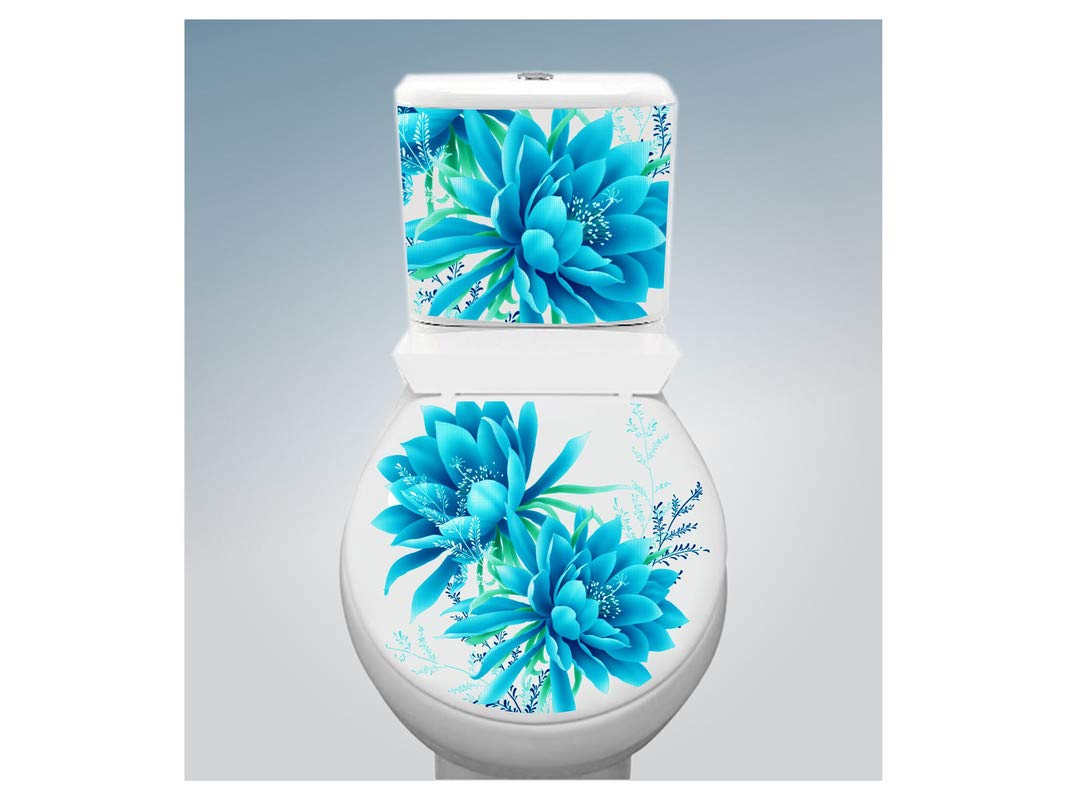 Divine Designs™ PVC Vinyl Self-Adhesive Blue Leaves and Flowers Toilet Seat Vinyl Sticker for Living Room, Bedroom, Office Wall Decoration (13 X 15 INCH) Pack 1