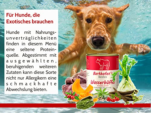 Barkhofen Tiernahrung Nassfutter für Ihren Hund 6X 800g – Hundefutter nass & getreidefrei mit Wasserbüffel - Hunde Futter in Dosen ohne Getreide