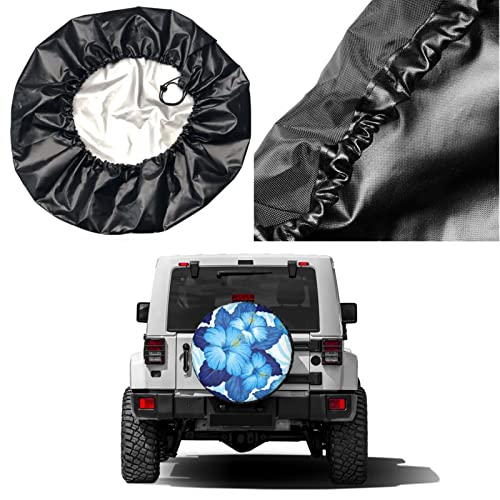 Image of Delerain Blue Hibiscus Flowers Spare Tire Covers Waterproof Dust-Proof Spare Wheel Cover Universal Fit for Jeep, Trailer, RV, SUV, Truck and Many Vehicle (17 Inch for Diameter 31 inch-33 inch)