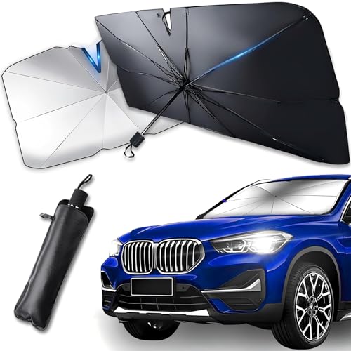 Pare Soleil Voiture Pare Brise Avant 140x 80 cm - Anti - UV 99%, Parapluie Soleil Pliable, Convient aux Voitures, SUV, Fourgonnettes - Facile à Installer Et Compact.