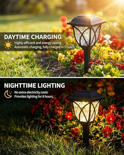 Solar Lights Outdoor Garden, 4 Pack LED Garden Solar Lights Waterproof, Auto On & Off, Solar Powered Pathway Lights for Yard, Patio, Landscape, Walkway, Path, Warm White - Image 3