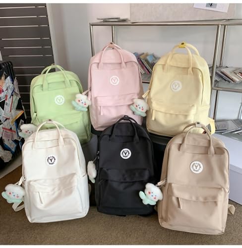 New Solid Color Trendy Backpack Women Large Capacity Bookbag Men Waterproof Travel Backpack Laptop Backpack (Pink)3