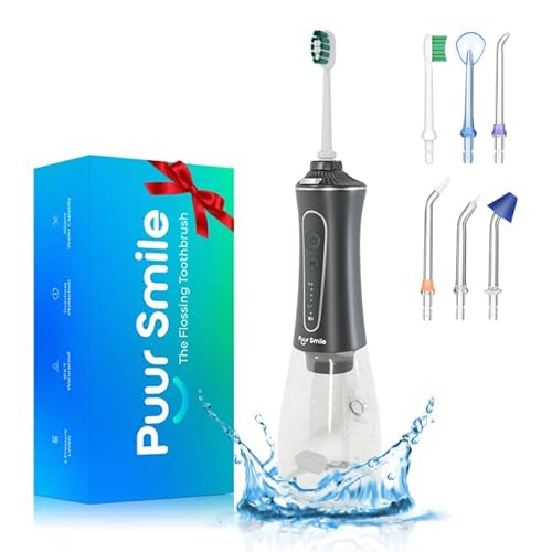 Puur Smile Professional Water Flosser - Advanced Dental Care for a Healthier Mouth, Gum, and Teeth - IPX7 Waterproof Oral Irrigator | 7 Replacement Tips, Travel-Friendly, Rechargeable - Oral Hygiene
