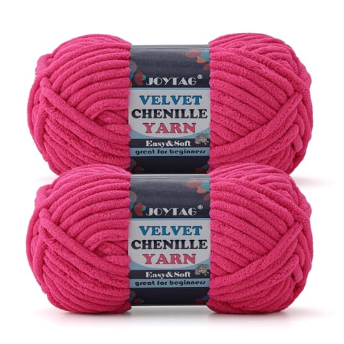 Image of 2 Pack Chunky Chenille Yarn for Crocheting and Knitting Beginners,Thick Bulky Plush Fluffy Velvet Soft Baby Blanket Crochet Chenille Yarn for Crocheting Blankets /Amigurumi /DIY Crafts(Hot Pink