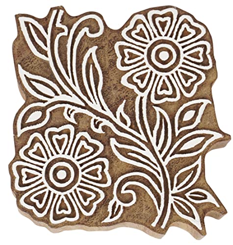 IBA Indianbeautifulart Textile Printing Block Flower Hand Carved Wooden Stamp Wood Block Printing Textile Stamps for Fabric/Pottery Blocks,4 Inch