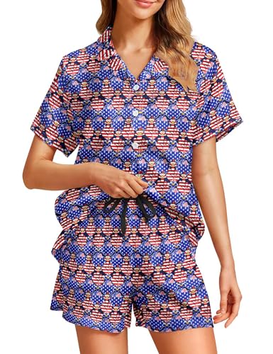 Image of Women's Pajama Sets Funny Pajamas for Women Set Comfortable 2 Piece Button Down Tops & Shorts Sleepwear Short Sleeve