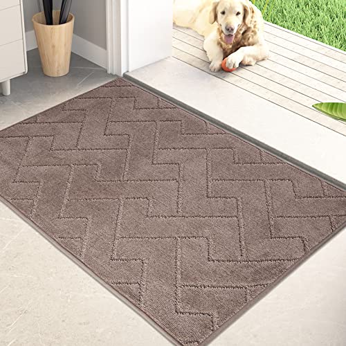 PURRUGS Dirt Trapping Door Mat 20" x 31.5", Non-Slip Machine Washable Entry Rug, Shoe Scraper, Dog Doormat, Super Absorbent Welcome Mat for Front & Back Door, Muddy Wet Shoes & Paws, Grayish Brown