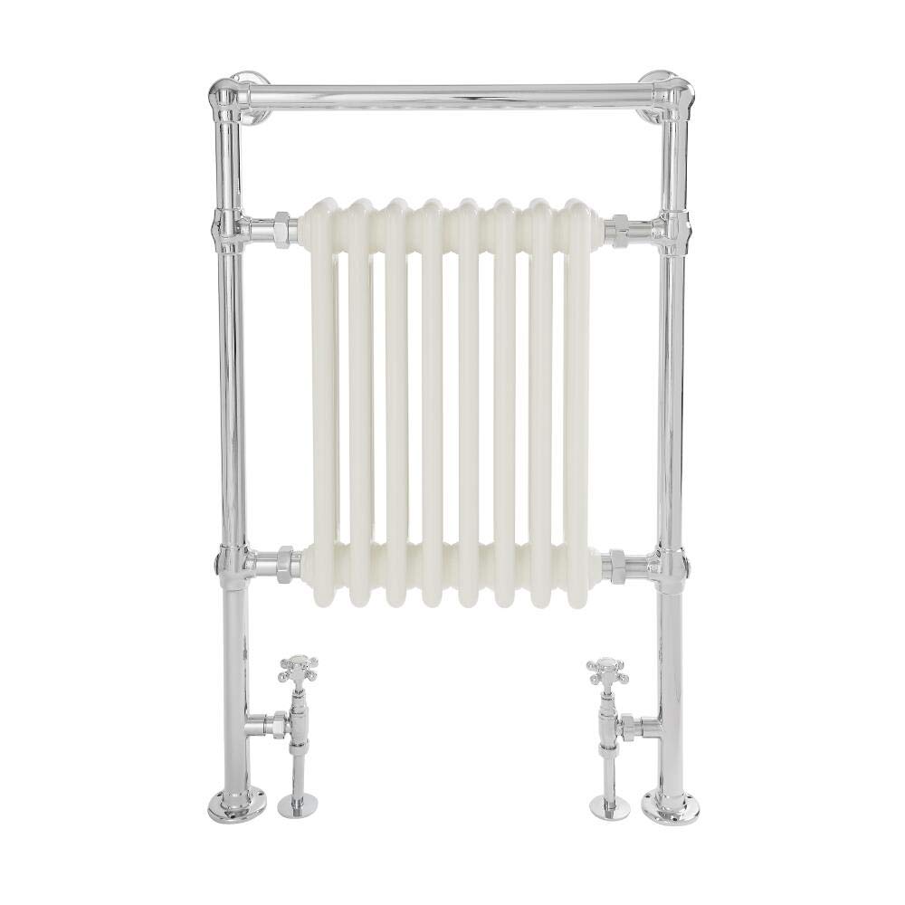 Milano White Elizabeth Chrome Heated Towel Rail - 930Mm X 620Mm