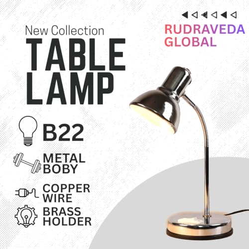 Image of Metal Desk Lamp with Bulb, Red Finish, Adjustable Gooseneck, 16 Inch Height, Strong Body Table Lamp (Silver)