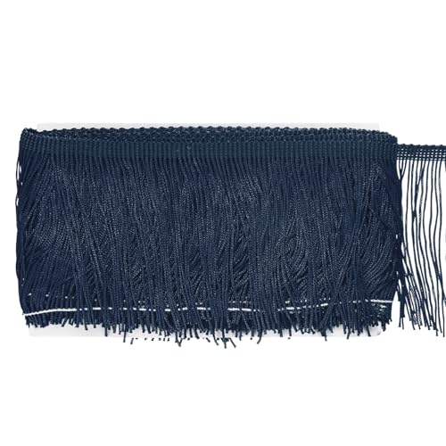 M METERXITY Chainette Fringe Trim, 10 Yards of 4" Polyester Braid Tassel Trim for DIY Crafts/Latin Dress/Lamp Shade Decoration/Wedding Dress/Sewing/Clothing Fringe Thread Yarn [Navy Blue]
