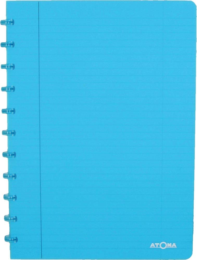Atoma - Quaderno A4 con anelli - 8 mm a righe con margine, 72 fogli staccabili (144 pagine) - Copertina in polipropilene riciclabile - turchese trasparente 23810