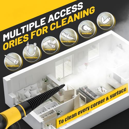 Image of Pressurized Handheld Steam Cleaner with 10pcs Accessories & Safety Lock, Multi-Purpose & Powerful Home Use Steamer for Cleaning, Car, Bathroom, Shower, Upholstery, Grout, Window (Black)