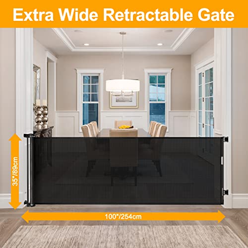 WOMHOM 100 Inch Extra Wide Baby Gate for Large Opening Retractable Baby Gates for Dogs Indoor Safety Gate Dog Gates for The House Extra Long Baby Gate for Stairs Outdoor Mesh Large Pet Gate (Black) WOMHOM 100 Inch Extra Wide Baby Gate for Large Opening Retractable Baby Gates for Dogs Indoor Safety Gate Dog Gates for The House Extra Long Baby Gate for Stairs Outdoor Mesh Large Pet Gate (Black)