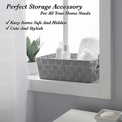 Image of Simplify Extra Long Shelf Woven Strap Tote | Decorative Storage Basket | Built in Handles | Organization | Closet | Bedroom | Bathroom | Nursery | Accessories | Toys | Gifts | 1 Pack | Heather Grey