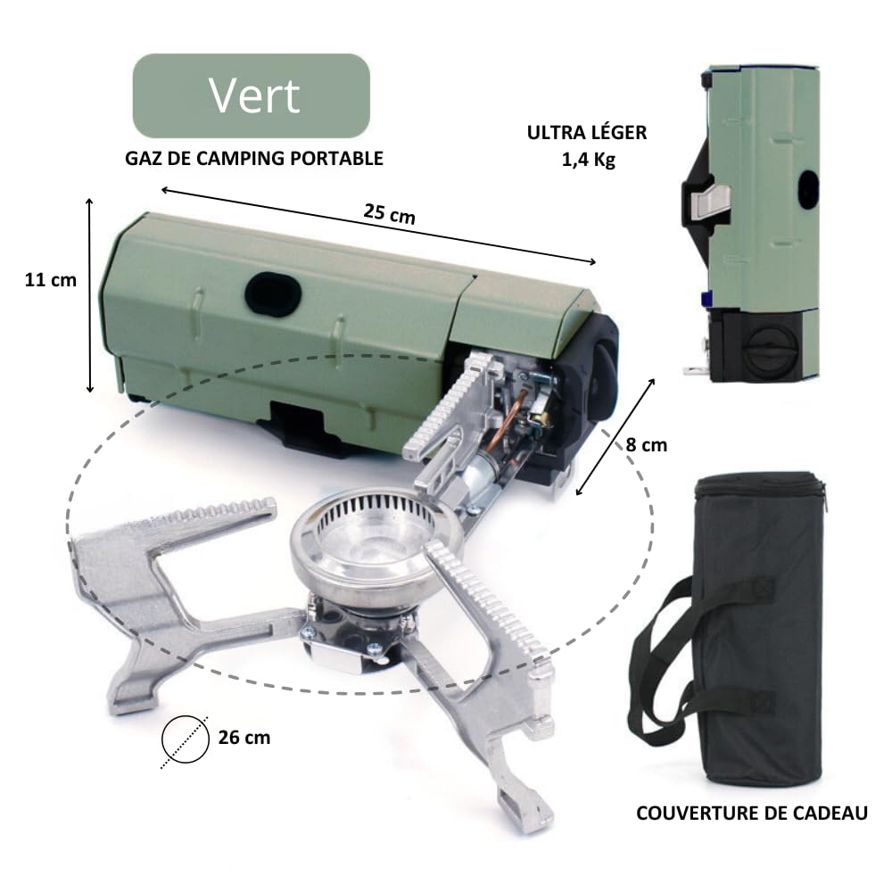 Réchaud à Gaz Pliable 2600W – Réchaud de Camping Portable | Brûleur à Gaz Ultraléger 1,4kg | Cuisinière de Camping Compacte avec Allumage Électronique & Sac de Transport (25x8x10,5cm)