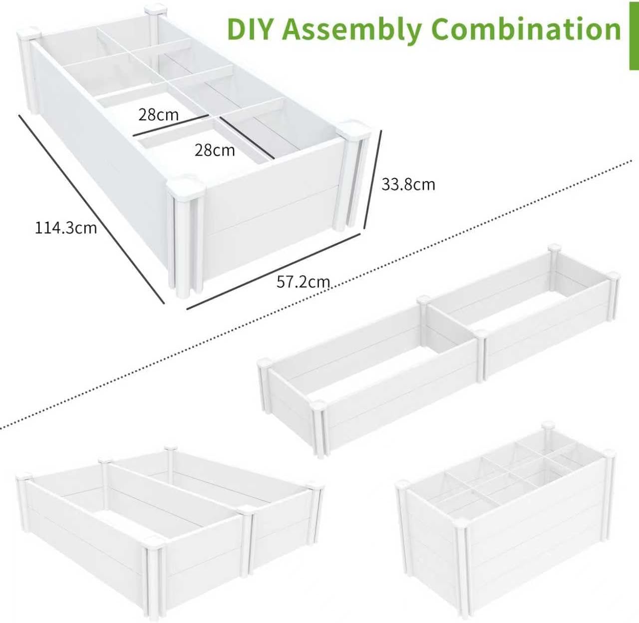 [Qikdesign] 45''x22.5'' Raised Garden Bed Kit | Planter Box Outdoor for Grow Vegetables Flowers Herbs | Easy Vinyl Plastic Garden Planter Box with Grow Grid-White
