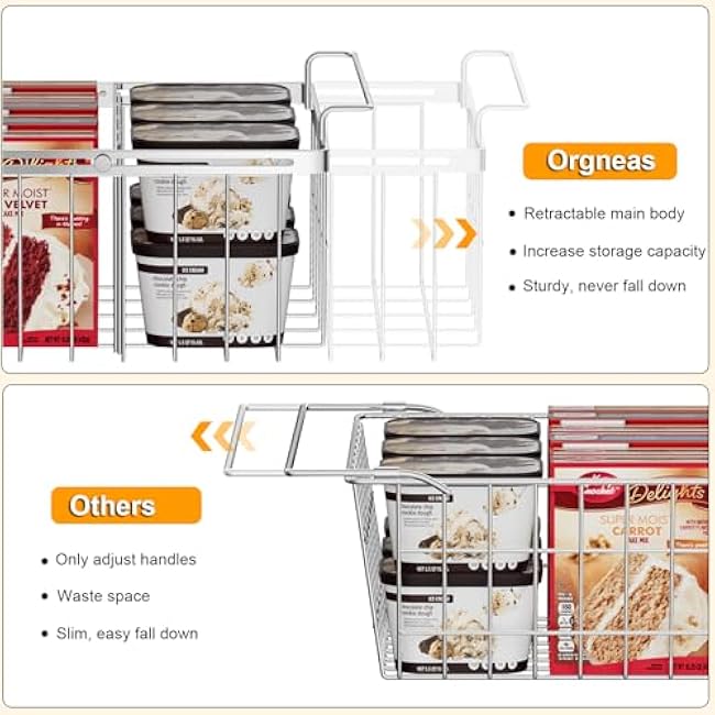 Orgneas Chest Freezer Organizer Bins, Capacity Expandable Deep Freezer Baskets Adjustable From 15.5 to 24.5 Metal Wire Storage with Removable Divider Sheets, 2Pcs