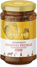 First Bud Organics Homemade Mango Pickle - 500gm | Authentic Indian Taste & Secret Rajashtani Receipe | Dry & Spicy Mango Pickle | Handmade With Fresh Ingreidents | Perfect For Meals & Snacks