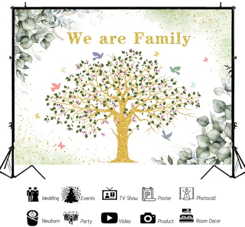 Fondo fotográfico con diseño árbol verde y dorado 240x180cm miniatura 5