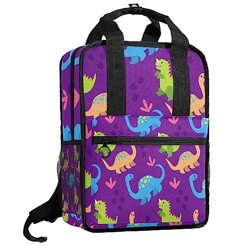 Sac à dos dinosaure garçon vert bleu orange multi-poches réglable 35cm