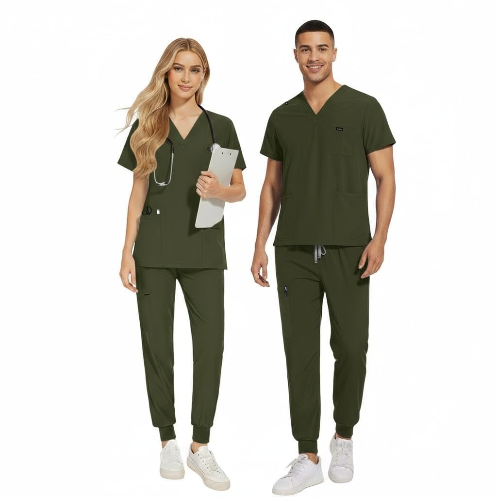 Medical Scrub Set Scollo A V Manica Corta Top con 3 Tasche Elastico Polsino Pantaloni Traspirante Dell'Assistenza Sanitaria Uniforme CK13