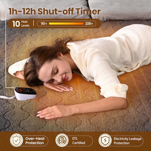 Image of Bearhug Electric Heated Mattress Pads Full Size 54 inchx75 inch Sherpa Bed Warmer with 21 inch Deep Pocket 10 Heat Settings 12-Hour Timer Machine Washable Gray