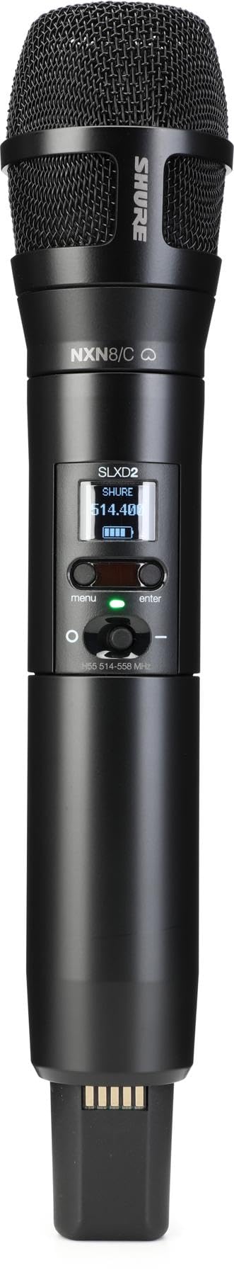 Shure SLXD2/N8CB Handheld Transmitter with Nexadyne 8/C Black Cardioid Vocal Mic Capsule - for use with SLX-D Digital Wireless Microphone Systems, Receiver Sold Separately | H55 Band (SLXD2/N8CB=-H55)