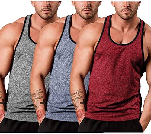 COOFANDY Men's 3 Pack Gym Tank Tops Y-Back Workout Muscle Tee Sleeveless Fitness Bodybuilding T Shirts (Red/Grey/Blue#, Small)