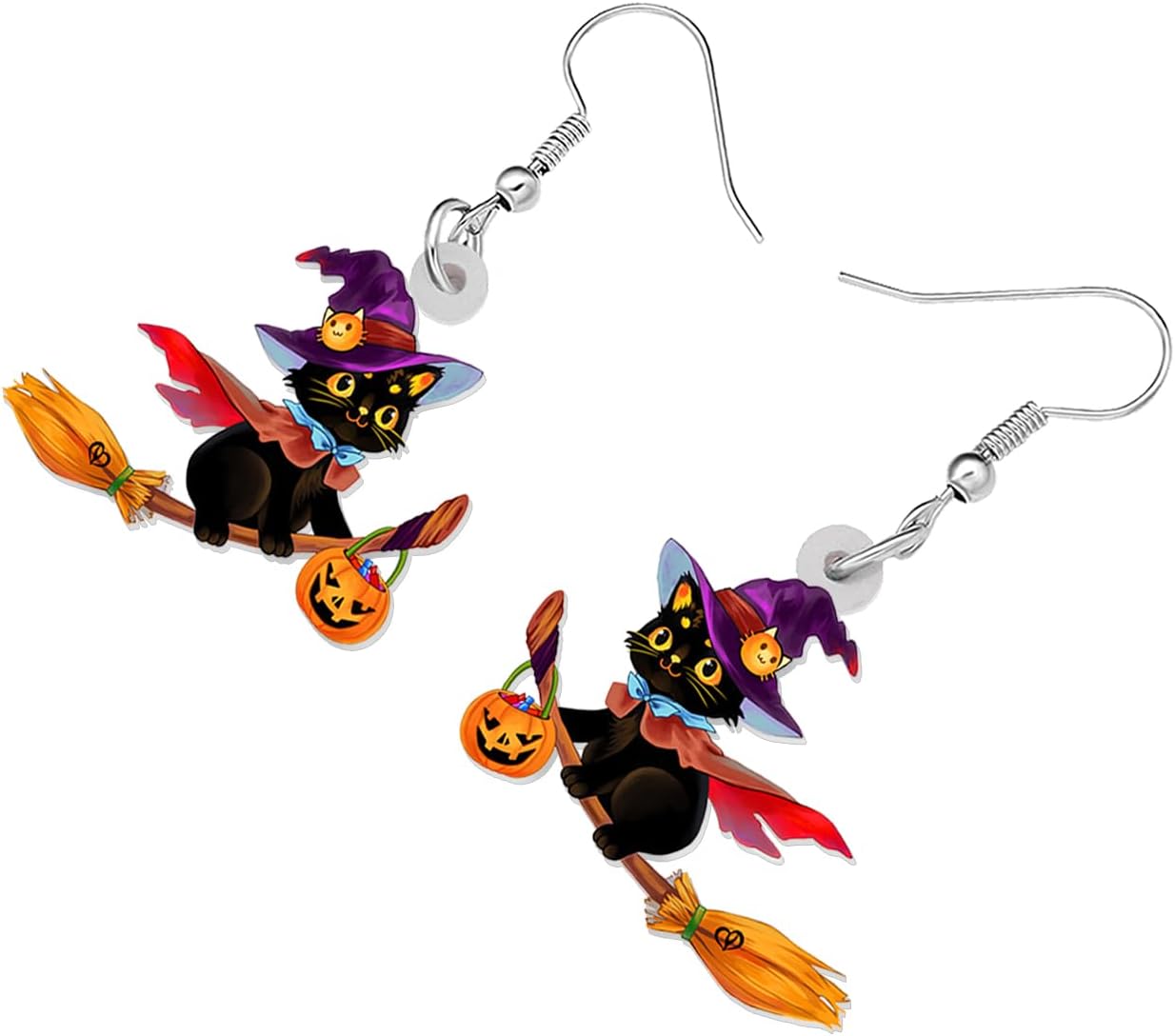 Halloween Acrylic Adorable Witch Hat Black Cat Earrings Pumpkin Cloak Dangle Festival Jewelry For Women Kitten Lovers Gifts - Image 3