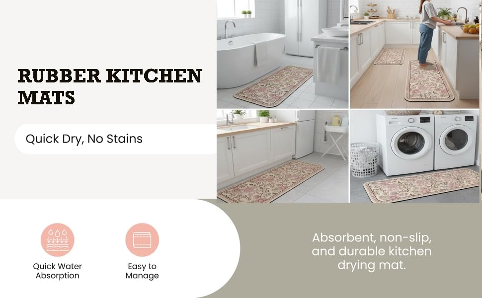 Image of Proxin Rubber Kitchen Mats for Floor 2 Pcs Non Slip Kitchen Mats Washable Cushion Rug for Home, Cooking & Standing Comfort Kitchen Decor with Modern Design with Easy to Clean (118 x 38cm, 58 x 38cm)