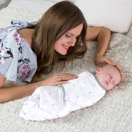 Image of Baby Swaddle Blanket, Swaddle Wrap for Newborn and Infant, Adjustable Swaddle Set for Baby Boy and Girl, 3 Pack Soft Organic Cotton, Large (3-6 Months), Grey and White